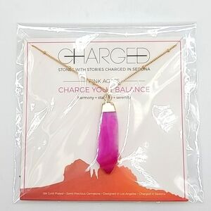Charged Pink Agate Gold Pendant Necklace